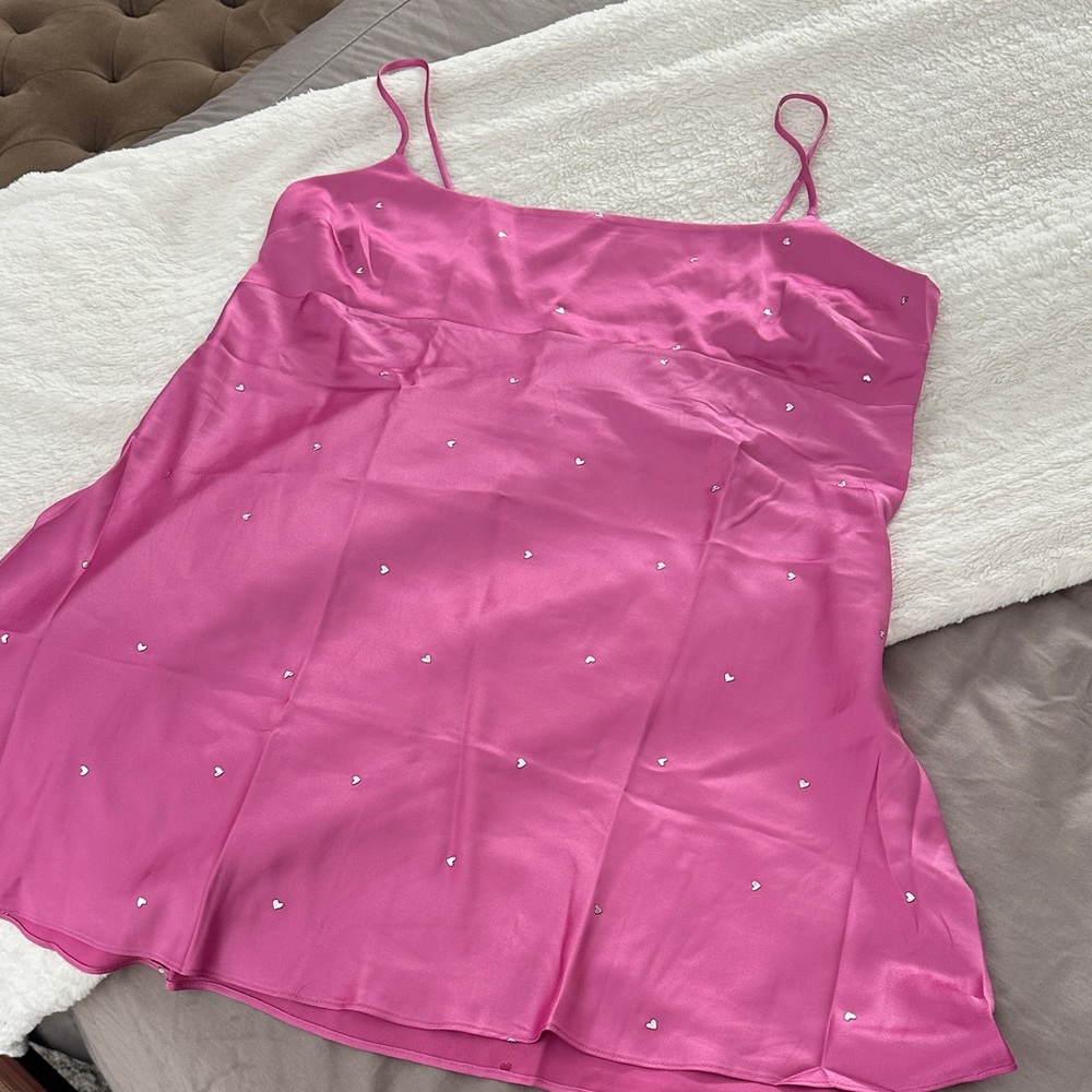 Victoria Secret Pink Satin Camisole with Silver heart 💜 Accents